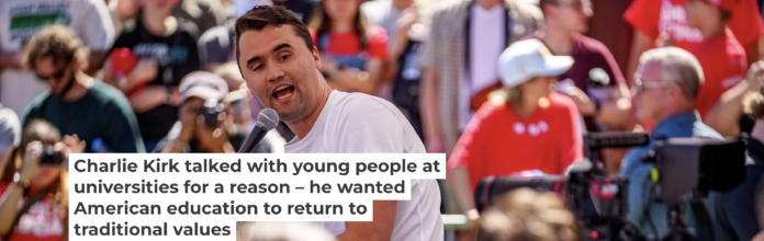 Charlie Kirk speaks at Utah Valley University on Sept. 10, 2025, in Orem, Utah, shortly before he was shot and killed. Trent Nelson/The Salt Lake Tribune/Getty Images